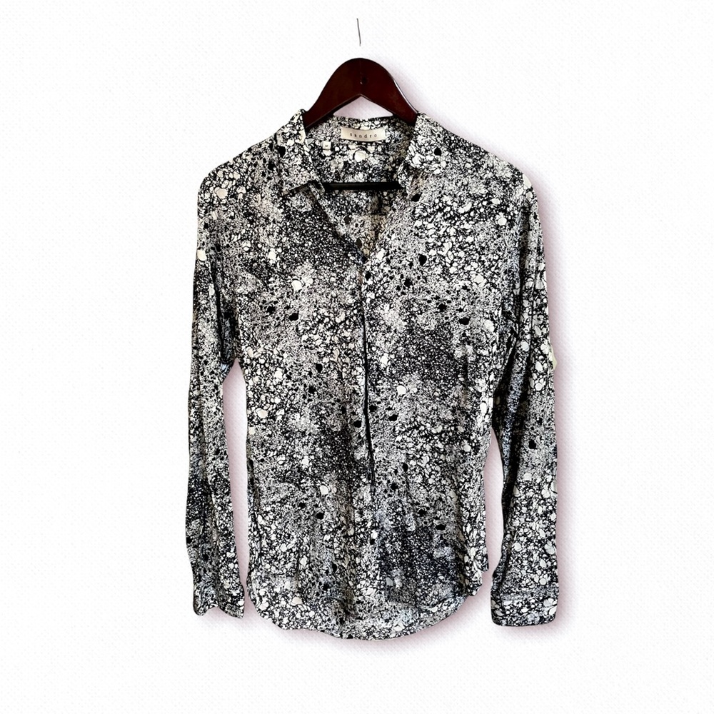 Sandro Button Down Dress Marble Print Shirt
